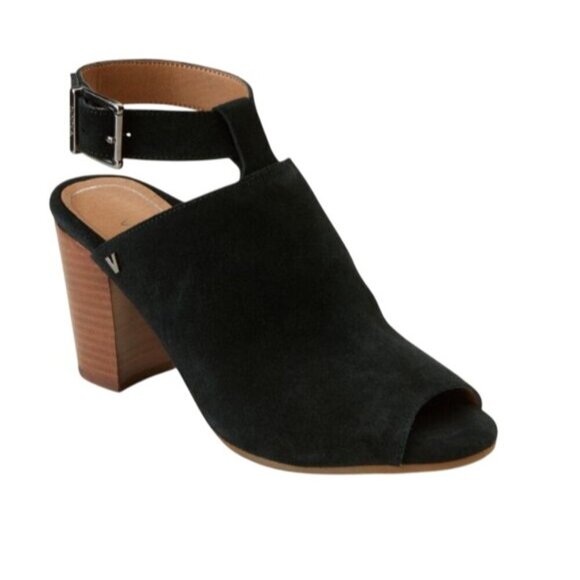 Vionic Kaia Women's Black Suede Block Stacked Heel Sandal Peep Toe Size 9.5 - Picture 1 of 9